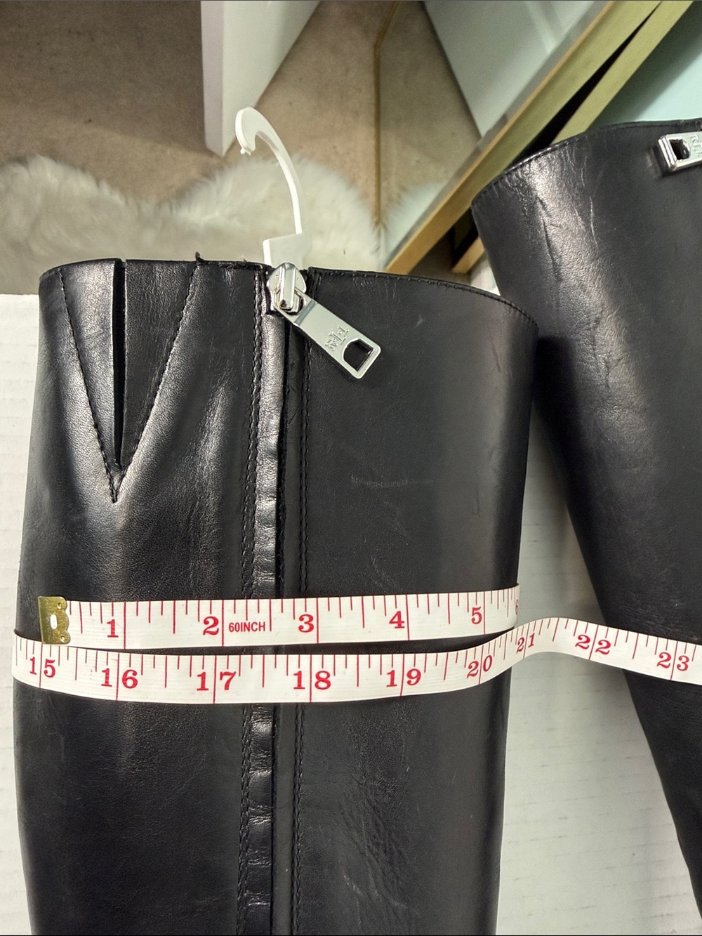 Lauren Ralph Lauren TIA Black Leather Knee-High Wedge Boots Size 7 - Picture 13 of 15
